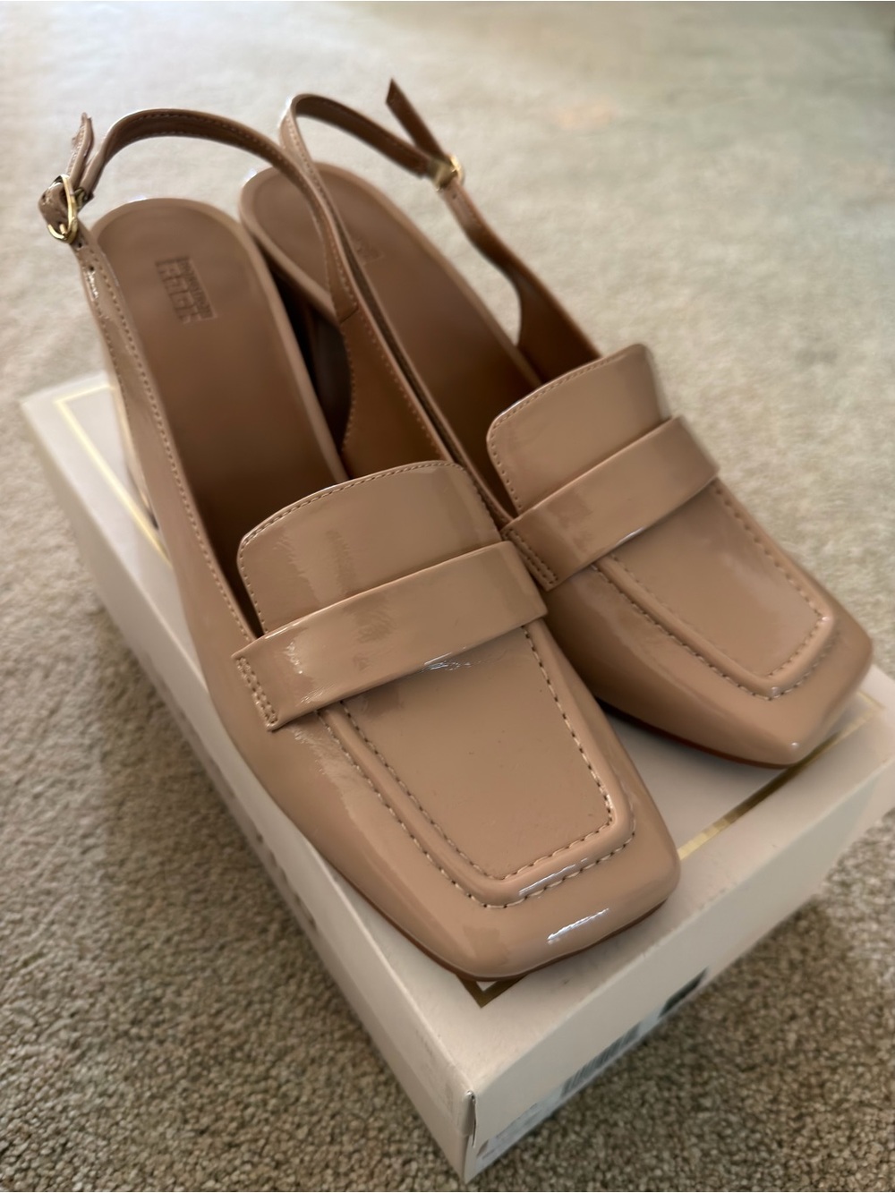Nordstrom Beige Patent Leather Slingback Loafers